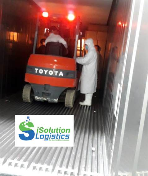 Forklift loading a reefer container, iSolution Logistics
